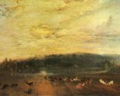 The Lake, Petworth,sunset, fighting bucks - 约瑟夫·玛罗德·威廉·透纳